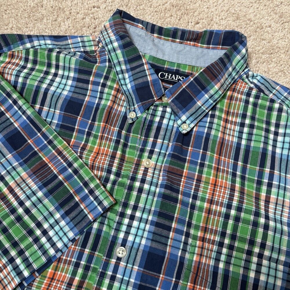Chaps Easy Care Men's Big & Tall 3XL Multicolor Plaid Button-Down Dress Shirt